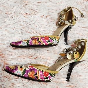 Vero Cuoio Embroidered Pumps Heel Shoe Sz 36